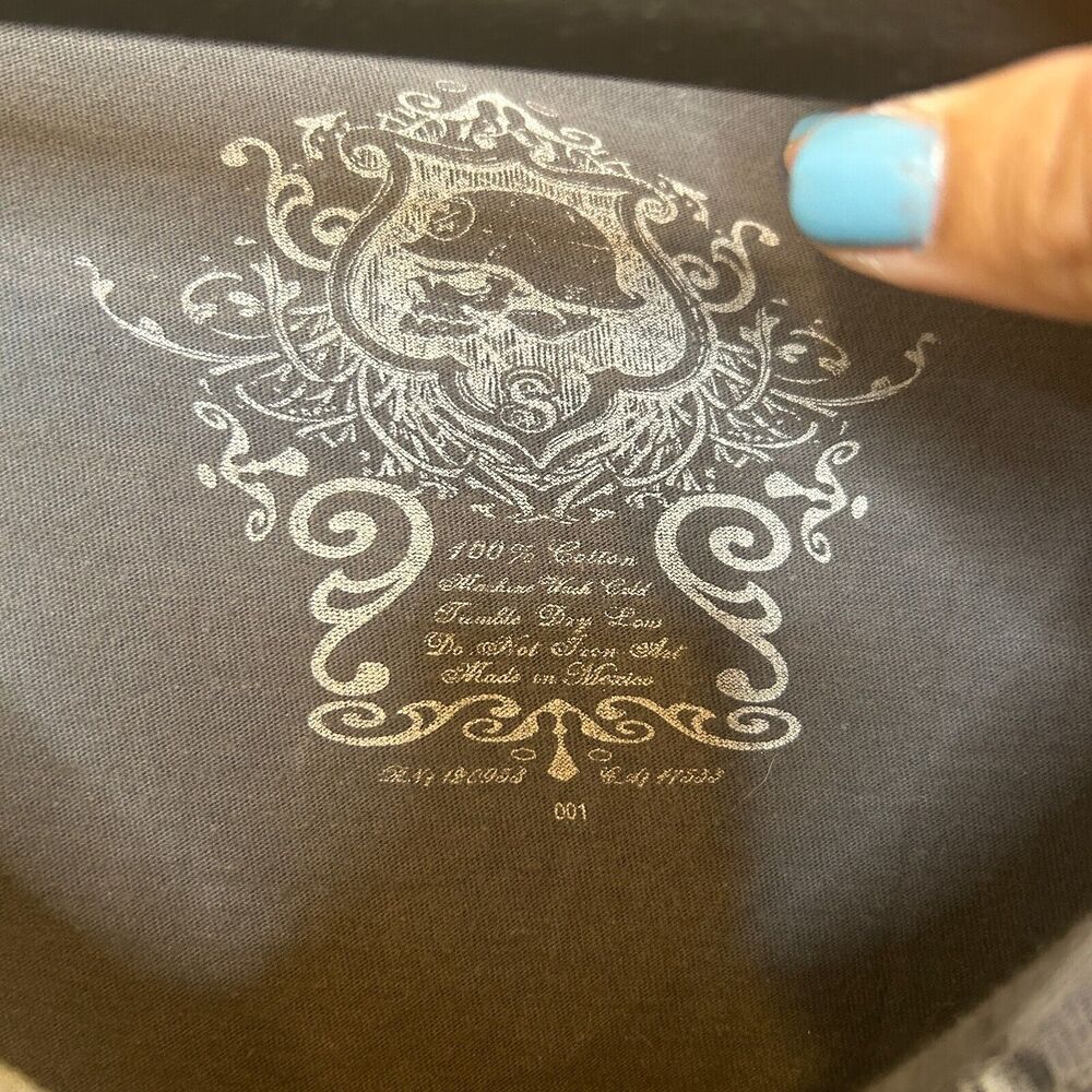 Grunge METAL MULISHA Shirt Womens Small Gray Purple Skull Y2K Goth Distressed 90 - Picture 5 of 7